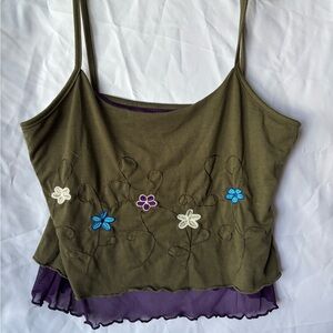 Embroidered Olive Green Camisole Top